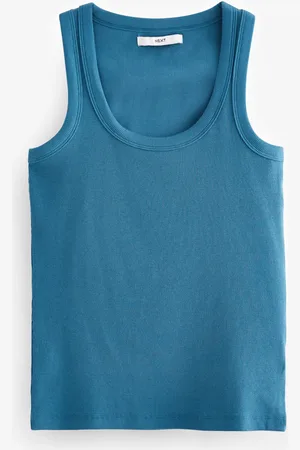 Next Blue Premium Ribbed Scoop Tank Vest Sleeveless Top AU 22