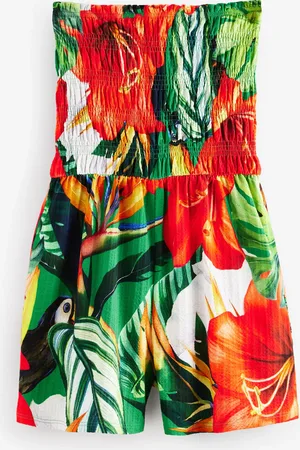 Next Red/Green Bandeau Shirred 100% Cotton Playsuit AU 6