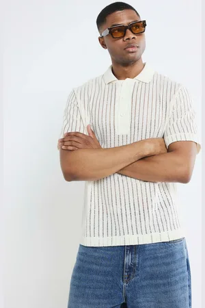 River Island Boxy Crochet Polo Shirt small