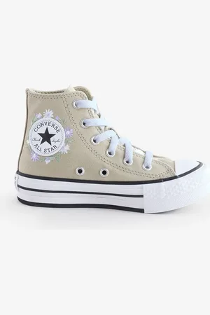 Converse Brown Junior Chuck Taylor Floral Print Embroidered EVA Lift Trainers uk2eu345