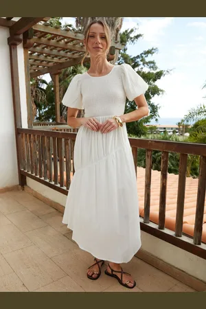 Threadbare Puff Sleeve Shirred Asymmetric Dress AU 14