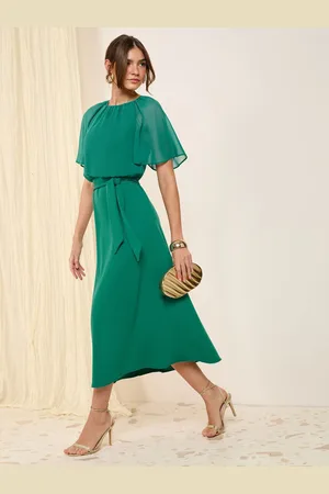 Friends Like These Scuba Chiffon Flutter Sleeve Midi Dress AU 16