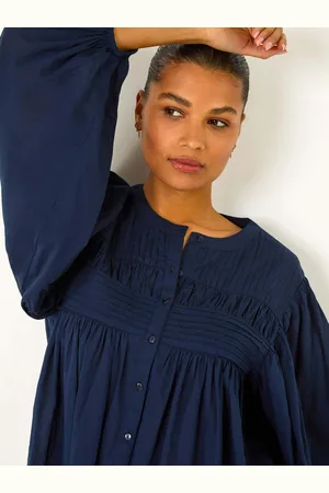 Roman Blue Pleat Detail Button Through 100% Cotton Blouse AU 16