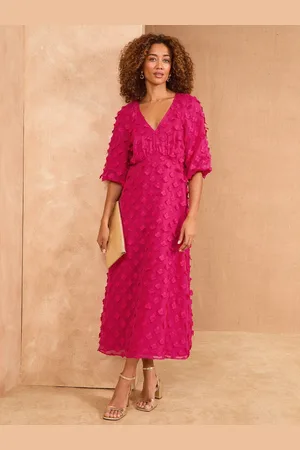 Love & Roses 3D Floral V-Neck Puff Sleeve Midi Dress 12