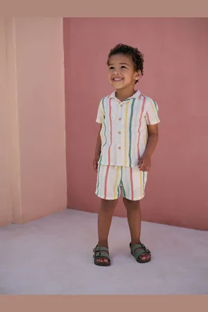 Next Shirt & Short Set 100% Cotton Short Sleeves Revere Collar Textured Shirt & Shorts Set (3mths-7yrs) 6