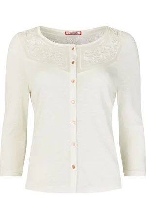 Joe Browns Cream Lace Panel Button Down Jersey Top 12