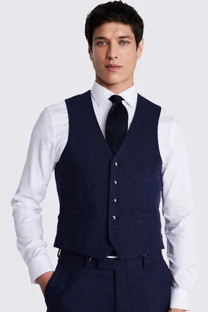 Moss Blue Slim Fit Donegal Suit Waistcoat 40 R