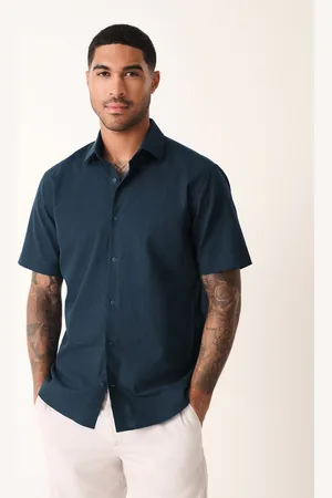 Next Regular Fit Cotton Blend Short Sleeve Cutaway Collar Shirt small