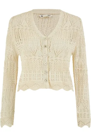 Yumi Natural Crochet Knitted Cropped Cardigan M