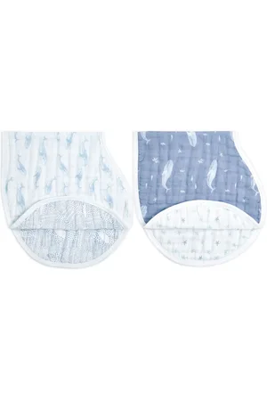 Aden + Anais Blue Organic Cotton Muslin Oceanic Burpy Bibs 2 Pack One