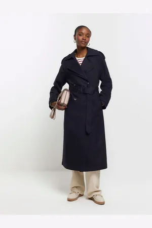 River Island Blue Double Collar Belted Trench Coat AU 10