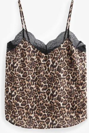 Next Animal Print Lace Trim Strappy Cami Top AU 16