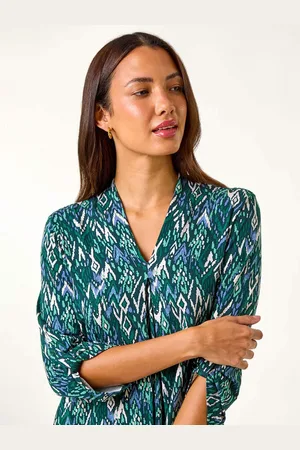 Roman Blue Sky Abstract Print Front Pleat Stretch Top AU 16