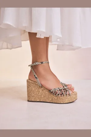 Next Snake Forever Comfort Round Toe Weave Detail High Cork Wedges eu385uk55