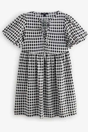 Next Textured Jersey Puff Sleeves Tie Front Detail Mini Dress AU 20