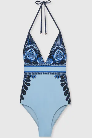 Reiss Blue Oe Monica Halterneck Printed Swimsuit 8