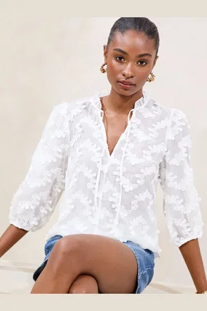 Lipsy London White 3/4 Sleeve 3D Fabric Blouse 10