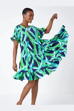 Roman Abstract Print Tiered Smock Dress AU 16