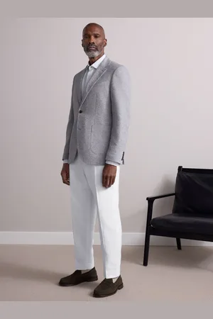 Next Light Grey Slim Fit Nova Fides Italian Fabric Textured Cotton Blend Blazer 46r