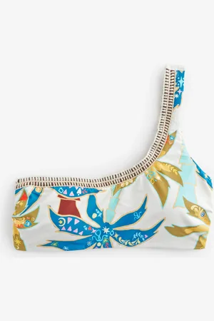 Never Fully Dressed Ecru Palm One Shoulder Bikini Top AU 26