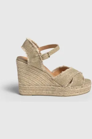 Castaner Gold Platform Wedges Cross Strap Espadrilles eu41uk7