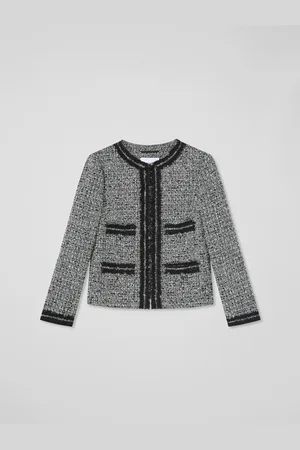 LK Bennett Black Charlie Petite Treetop & Birch Cotton Blend Tweed And Trim Jacket 12