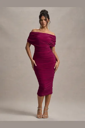 Club L Rayleigh Bardot Ruched Midi Dress 18