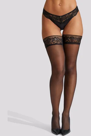 Ann Summers Black Scallop Edged Lace Top Hold-Ups