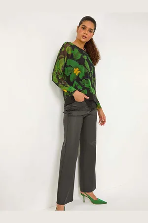 Roman Green Floral Mesh Overlay Stretch Top AU 12