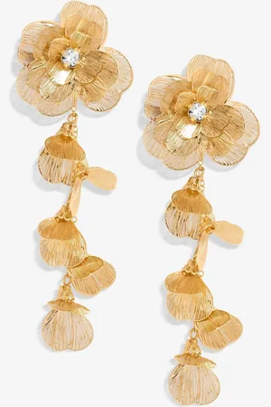 Moodstreet Gold Tone Crystal Laser Cut Statement Flower Drop Earrings One