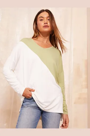 Friends Like These Green Soft Jersey V Neck Long Sleeve Tunic Top AU 14