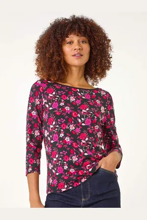 Roman Pink Floral Print Contrast Trim Top AU 20