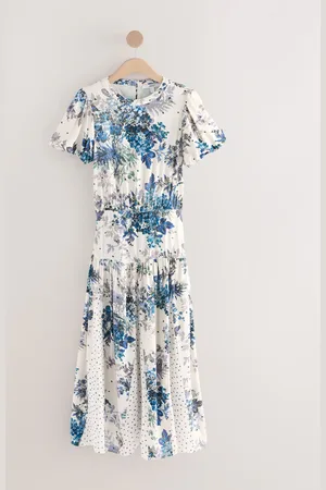 Next Short Sleeve Crew Neck Spliced Midi Dress AU 16 Tall