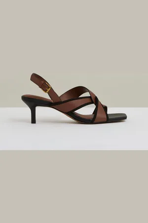 Reiss Tan Candice Leather Link-Strap Low-Heel Sandals AU 5 (EU 36)