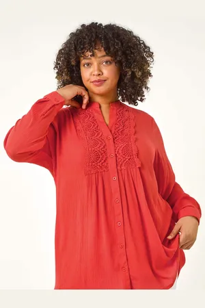Roman Red Curve Lace Trim Pintuck Blouse AU 22-24