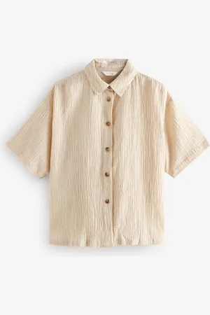 Next Short Sleeve Textured Co-ord Shirt With Linen AU 22