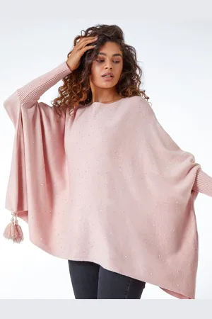 Roman Pink Sparkle Embellished Tassel Poncho one