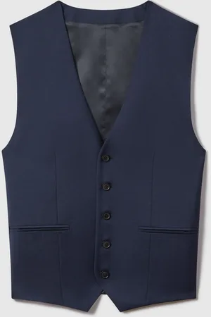 Reiss Navy Destiny Wool Single Breasted Slim Fit Waistcoat 36