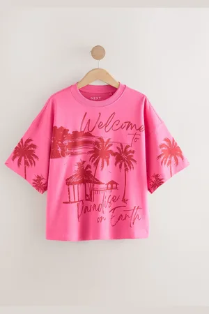 Next Pink Tonal Palm Graphic Oversized Relaxed Fit 100% Cotton Boxy Heavyweight Crew Neck T-Shirt xlarge