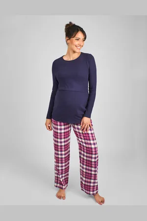 JoJo Maman Bébé Navy Blue Check Maternity And Nursing Pyjamas Set small