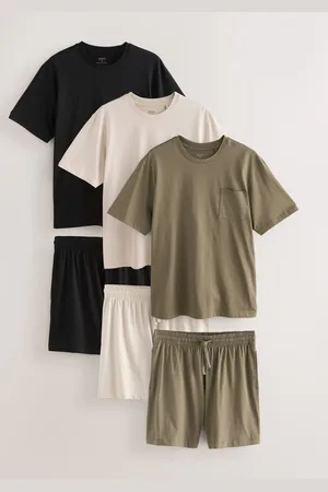 Next Black/Khaki Green/Ecru Jersey Pyjamas Shorts Set 3 Pack xlarge
