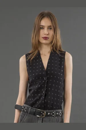 Religion Black Fleet Waistcoat Top With Sequin Beading AU 10