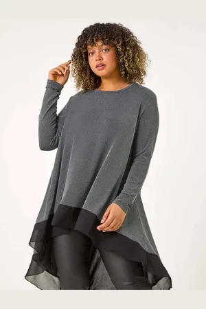 Roman Metallic Curve Glitter Chiffon Hem Tunic Top 22