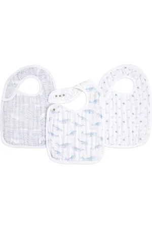 Aden + Anais Blue Organic Cotton Muslin Oceanic Snap Bibs 3 Pack one