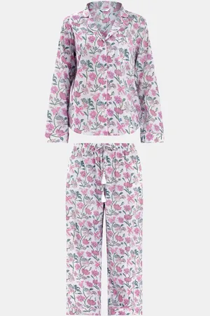 Accessorize Pink Jasmine Print 100% Cotton Long Pyjamas Set S