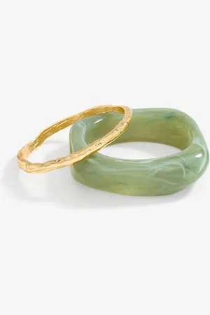 Moodstreet Silver Tone Mint And Polished Resin Statement Stacker Bracelets 2 Pack One