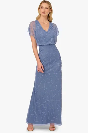 Adrianna Papell Beaded Blouson Long Dress AU 12