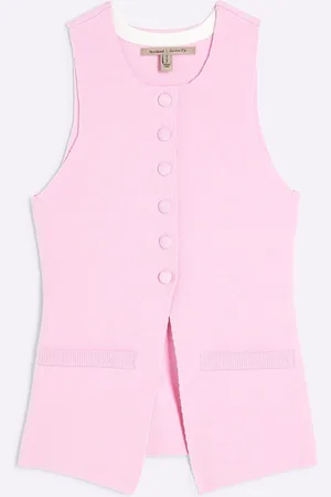 River Island Pink Petite Pink Longline Button Front Waistcoat AU 4
