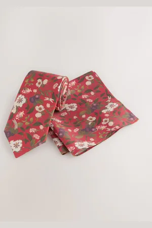 Next Red Kew Gardens Floral Tie and Pocket Square onesize