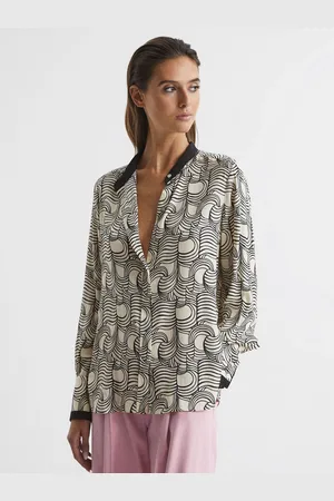 Reiss Cream/Black Jess Swirl Print Shirt Blouse AU 6